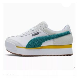 Puma White Teal Yellow Platform Sneakers